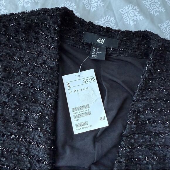 H&M Cropped Black Sparkly Jacket Cocktail Party Formal 3/4 Sleeves Sz 2 NWT - Picture 6 of 8